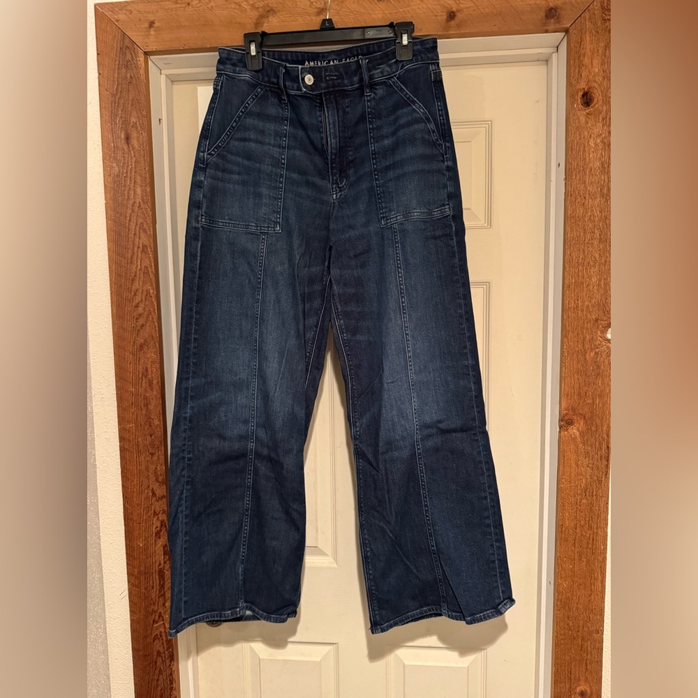 American Eagle Super High Rise Baggy Wide Leg Dark Blue Jeans
